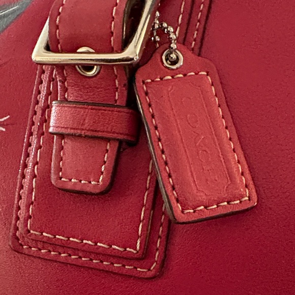 Coach Red Floral Leather Shoulder Bag Customized design by Artist Schatz. - Picture 2 of 9